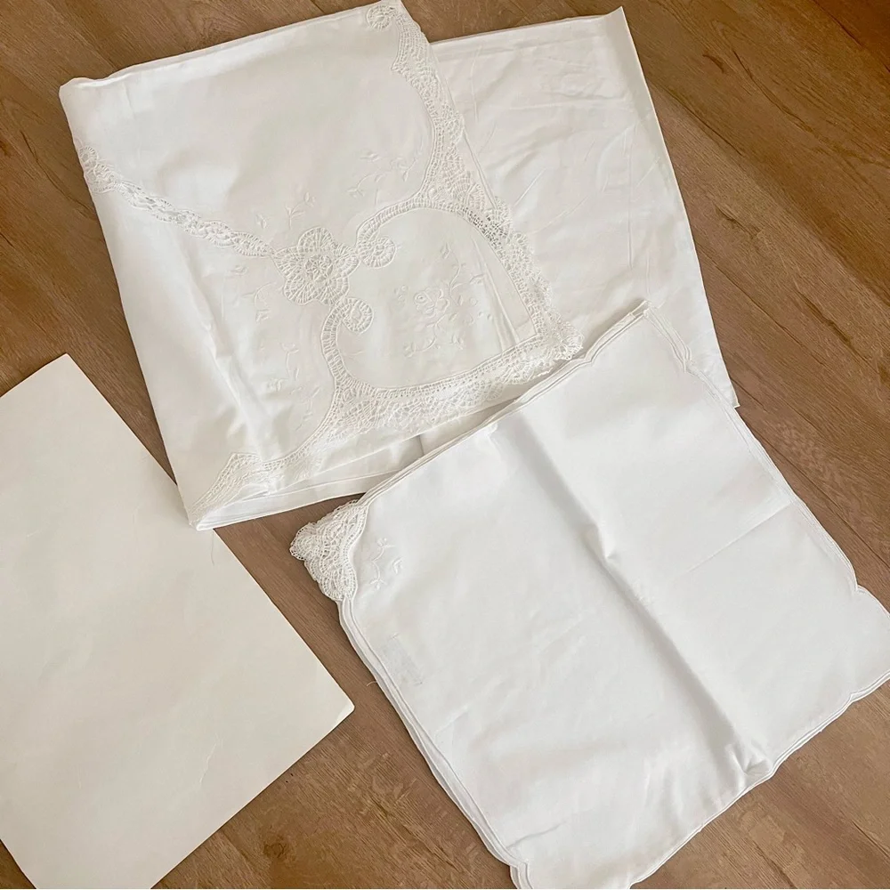 NIP Keeco 100% Cotton Embroidery & Hand‎ Made Lace Tablecloth & Napkins 68